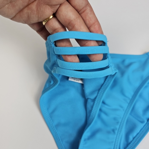 Salt + Cove Women Juniors Blue Strappy Push Up Padded 2 Piece Bikini Set Size XS - Picture 6 of 14